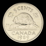 Canada, Élisabeth II, 5 cents <br /> 1989