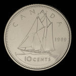 Canada, Élisabeth II, 10 cents <br /> 1989