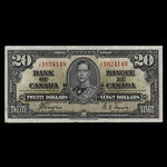 Canada, Banque du Canada, 20 dollars <br /> 2 janvier 1937