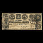 Canada, Niagara Suspension Bridge Bank, 20 dollars <br /> 4 janvier 1841