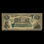 Canada, Royal Canadian Bank, 5 dollars <br /> 26 juillet 1865