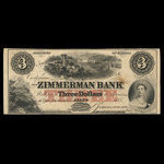 Canada, Zimmerman Bank, 3 dollars <br /> décembre 1856