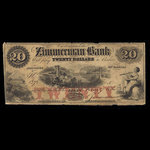 Canada, Zimmerman Bank, 20 dollars <br /> 7 juin 1856