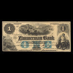 Canada, Zimmerman Bank, 1 dollar <br /> 7 août 1856