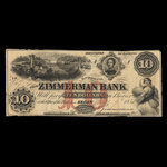 Canada, Zimmerman Bank, 10 dollars <br /> 7 juillet 1856