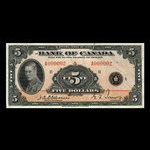 Canada, Banque du Canada, 5 dollars <br /> 1935