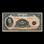 Canada, Banque du Canada, 5 dollars <br /> 1935