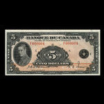 Canada, Banque du Canada, 5 dollars <br /> 1935