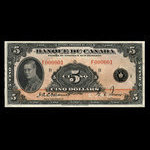 Canada, Banque du Canada, 5 dollars <br /> 1935