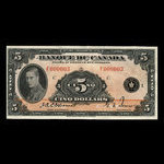 Canada, Banque du Canada, 5 dollars <br /> 1935