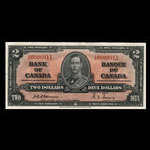 Canada, Banque du Canada, 2 dollars <br /> 2 janvier 1937