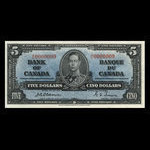 Canada, Banque du Canada, 5 dollars <br /> 2 janvier 1937
