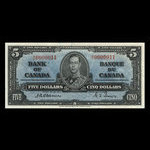 Canada, Banque du Canada, 5 dollars <br /> 2 janvier 1937
