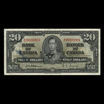 Canada, Banque du Canada, 20 dollars <br /> 2 janvier 1937
