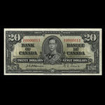 Canada, Banque du Canada, 20 dollars <br /> 2 janvier 1937