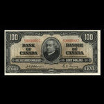 Canada, Banque du Canada, 100 dollars <br /> 2 janvier 1937