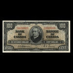 Canada, Banque du Canada, 100 dollars <br /> 2 janvier 1937
