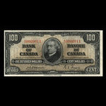 Canada, Banque du Canada, 100 dollars <br /> 2 janvier 1937