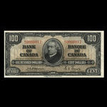 Canada, Banque du Canada, 100 dollars <br /> 2 janvier 1937