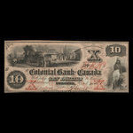 Canada, Colonial Bank of Canada, 10 dollars <br /> 20 octobre 1859
