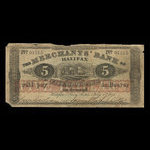 Canada, Merchants' Bank of Halifax, 5 dollars <br /> 1 juillet 1871