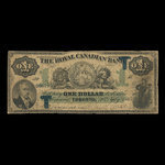 Canada, Royal Canadian Bank, 1 dollar <br /> 26 juillet 1865