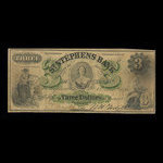 Canada, St. Stephen's Bank, 3 dollars <br /> 1 février 1886