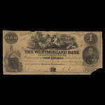 Canada, Westmorland Bank of New Brunswick, 4 dollars <br /> 1 juin 1854