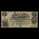 Canada, Westmorland Bank of New Brunswick, 5 dollars <br /> 1 août 1861