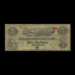 Canada, Merchants Bank of Canada (The), 5 dollars <br /> 2 juin 1873