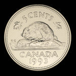 Canada, Élisabeth II, 5 cents <br /> 1993