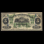 Canada, Consolidated Bank of Canada, 5 dollars <br /> 1 juillet 1876