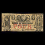 Canada, Banque de Montréal, 4 dollars <br /> 1 janvier 1849