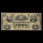 Canada, Bank of Ottawa (The), 5 dollars <br /> 2 novembre 1874
