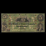 Canada, Bank of Upper Canada (York), 5 dollars <br /> 1 janvier 1861