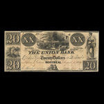 Canada, Union Bank, 20 dollars <br /> 1 août 1839