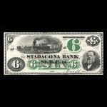Canada, Stadacona Bank, 6 dollars <br /> 2 avril 1874