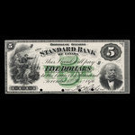 Canada, Standard Bank of Canada, 5 dollars <br /> 1 novembre 1876