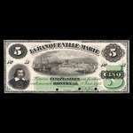 Canada, Banque Ville-Marie, 5 dollars <br /> 2 janvier 1873
