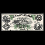 Canada, Bank of Yarmouth, 5 dollars <br /> 1 juillet 1870