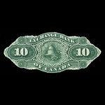 Canada, Exchange Bank of Canada, 10 dollars <br /> 1 novembre 1872