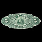 Canada, Exchange Bank of Canada, 5 dollars <br /> 1 octobre 1872