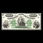 Canada, Exchange Bank of Canada, 4 dollars <br /> 1 octobre 1872
