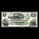 Canada, Bank of Hamilton, 4 dollars <br /> 2 septembre 1872