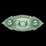 Canada, Bank of Hamilton, 5 dollars <br /> 2 septembre 1872