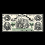 Canada, Metropolitan Bank, 5 dollars <br /> 1 février 1872