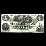 Canada, Dominion Bank, 4 dollars <br /> 1 février 1871