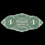 Canada, Dominion Bank, 4 dollars <br /> 1 février 1871