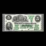 Canada, Royal Canadian Bank, 5 dollars <br /> 1 juillet 1872