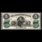 Canada, Dominion Bank, 5 dollars <br /> 1 février 1871